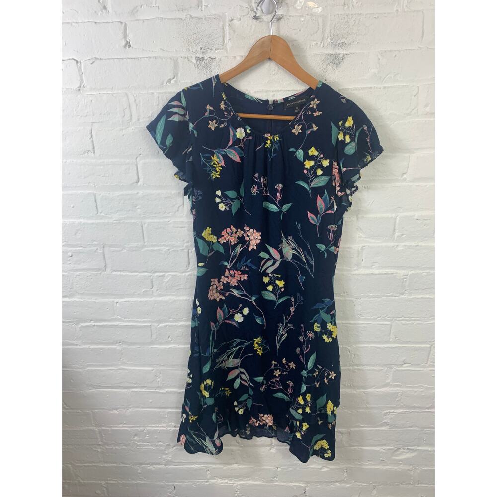 Banana Republic Women's Mini Dress Short Sleeves Floral Navy Blue Size 10